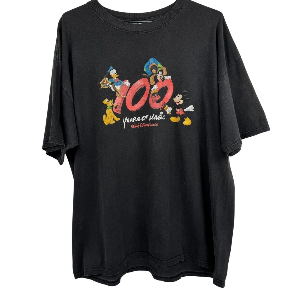 VTG Disney World 100‎ Years of Magic Graphic T-Shirt Men's XL/2XL Black Fade
